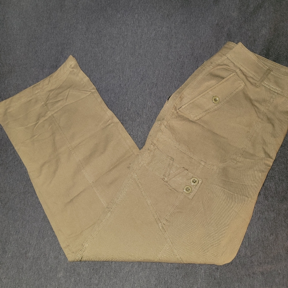 Boot Cut Button Cargo Pants - XL - Khaki Green